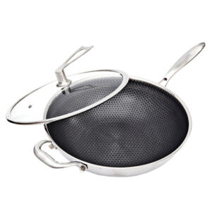 SOGA 34cm Stainless Steel Tri-Ply Frying Cooking Fry Pan Textured Non Stick Skillet with Glass Lid and Helper Handle, home & living, kitchen & dining, cookware, frying pans, ,  - NZ DEPOT 1