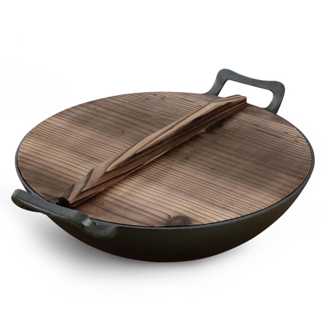 Soga 36Cm Commercial Cast Iron Wok Frypan With Wooden Lid Fry Pan, Home &Amp; Living, Kitchen &Amp; Dining, Cookware, Frying Pans, ,  - Nz Depot 1