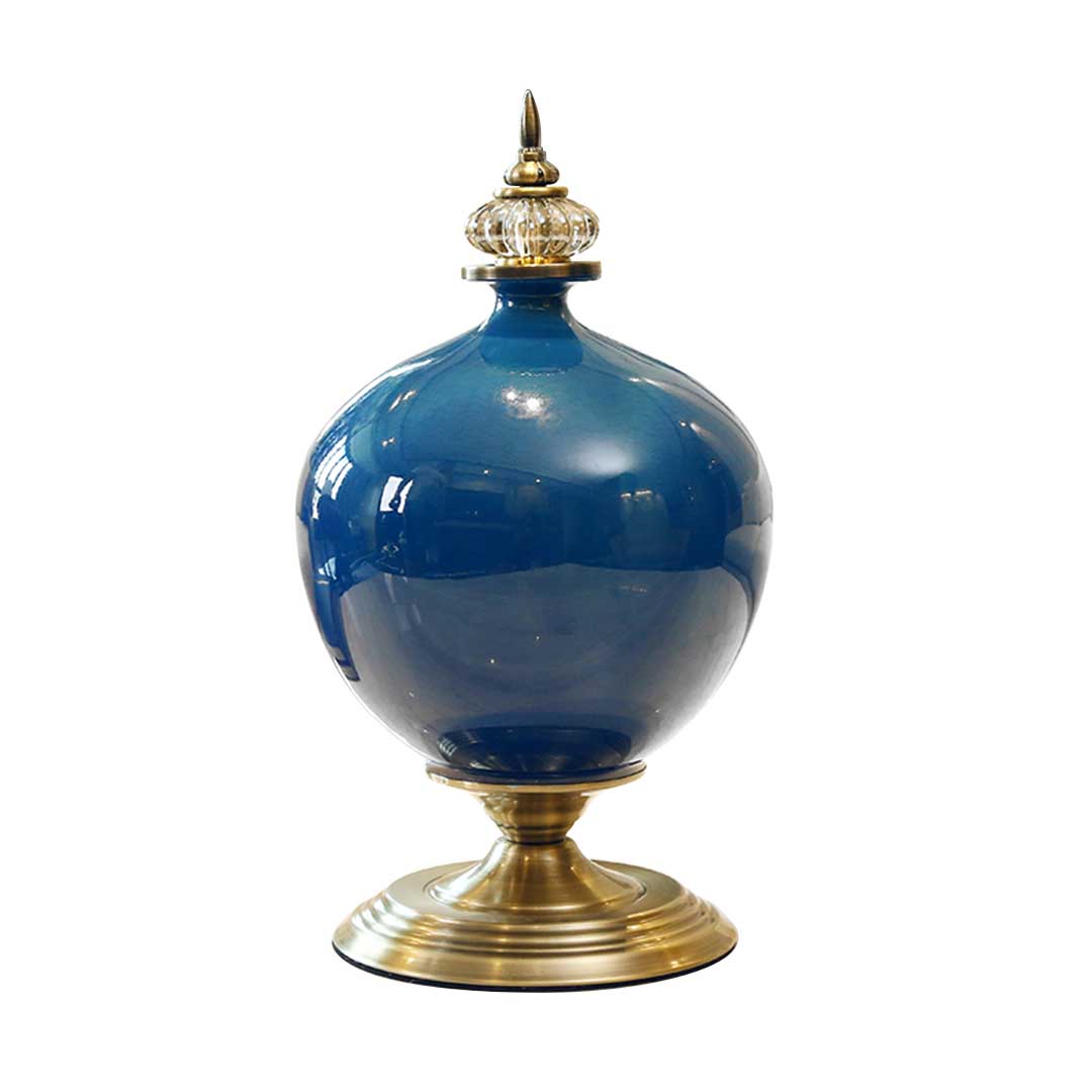 Soga 38.50Cm Ceramic Oval Flower Vase With Gold Metal Base Dark Blue, Home &Amp; Living, Home Decor, Vases, , ,  - Nz Depot 1