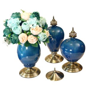 Soga 3X Ceramic Oval Flower Vase With Blue Flower Set Dark Blue Nz Depot - Nz Depot