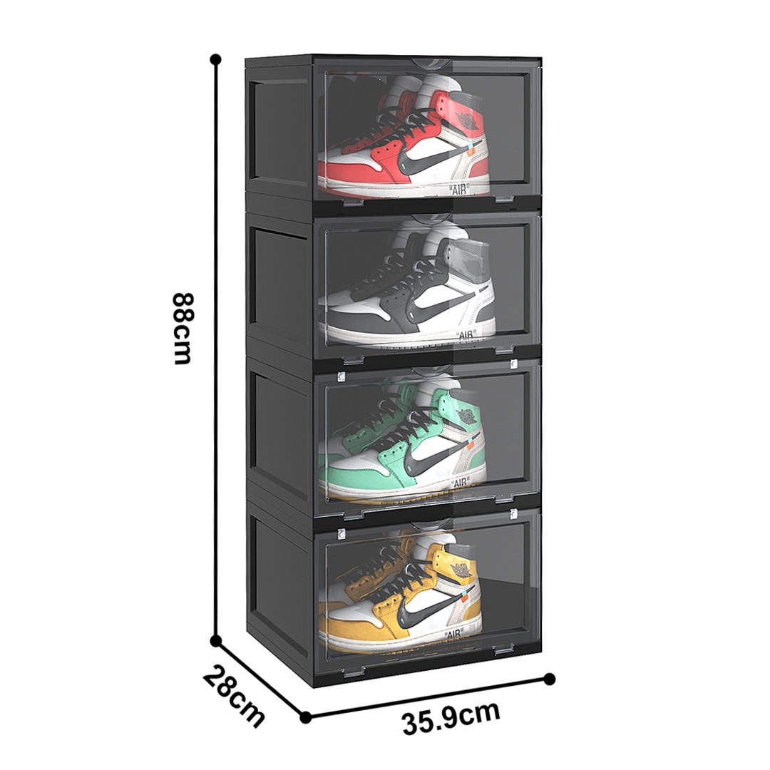 Soga 4 Tier Black Portable Shoe Organiser Sneaker Footwear Folding Plastic Bin Stackable Storage Box With Magnetic Door, Furniture, Storage &Amp; Shelving, Shoe Storage, , ,  - Nz Depot 4