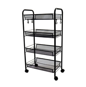 Soga 4 Tier Steel Black Bee Mesh Kitchen Cart Multi Functional Shelves Portable Storage Organizer With Wheels Nz Depot - Nz Depot