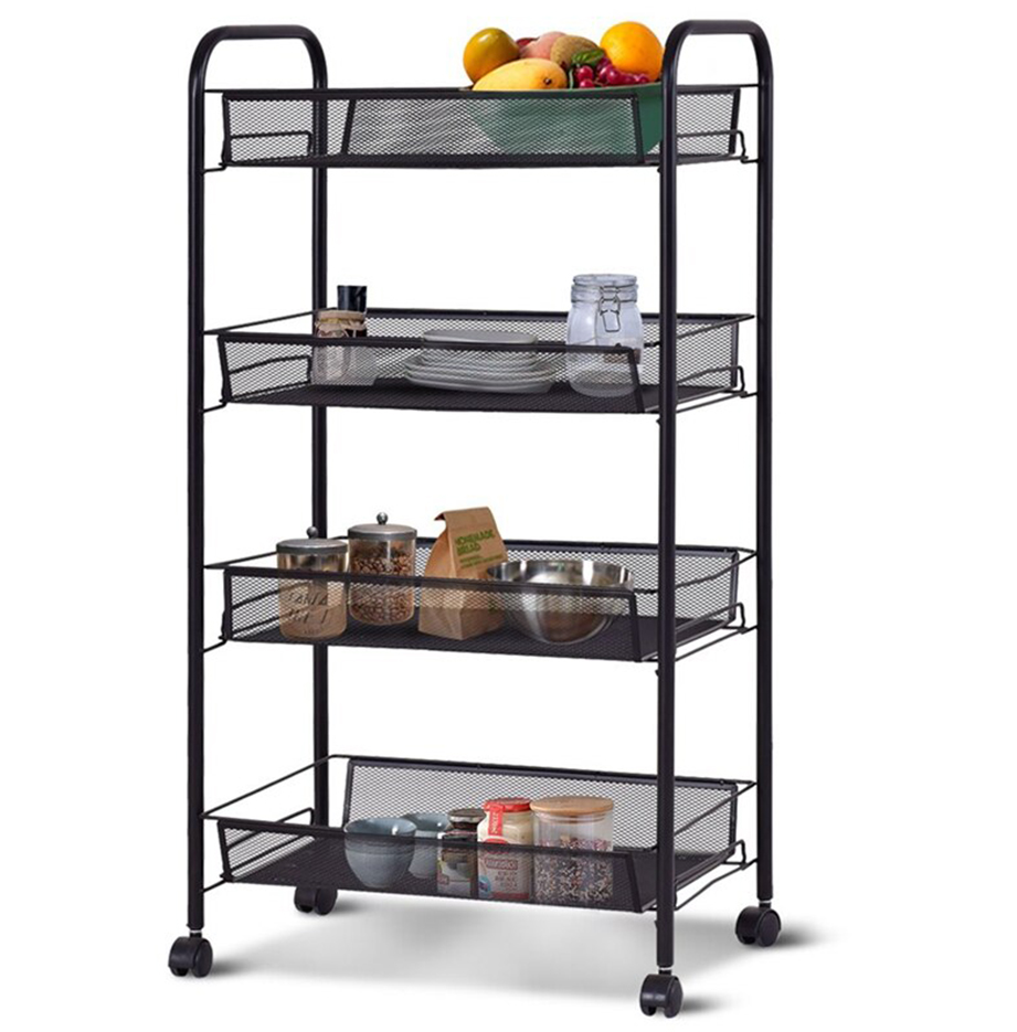 Soga 4 Tier Steel Black Bee Mesh Kitchen Cart Multi-Functional Shelves Portable Storage Organizer With Wheels, Garden, Tools &Amp; Hardware, Garage Storage &Amp; Organisation, Utility Shelves, , ,  - Nz Depot 4