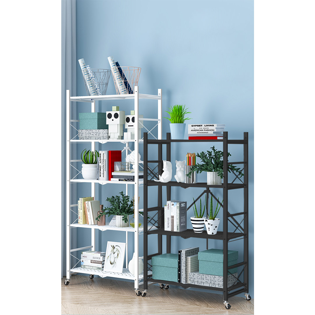 Soga 4 Tier Steel Black Foldable Display Stand Multi-Functional Shelves Portable Storage Organizer With Wheels, Garden, Tools &Amp; Hardware, Garage Storage &Amp; Organisation, Utility Shelves, , ,  - Nz Depot 3