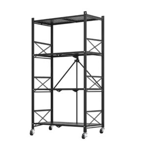 SOGA 4 Tier Steel Black Foldable Display Stand Multi-Functional Shelves Portable Storage Organizer with Wheels, Garden, Tools & Hardware, Garage Storage & Organisation, Utility Shelves, , ,  - NZ DEPOT 1