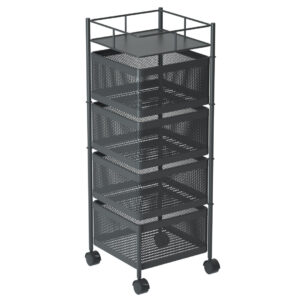 SOGA 4 Tier Steel Square Rotating Kitchen Cart Multi-Functional Shelves Portable Storage Organizer with Wheels, Garden, Tools & Hardware, Garage Storage & Organisation, Utility Shelves, , ,  - NZ DEPOT 1