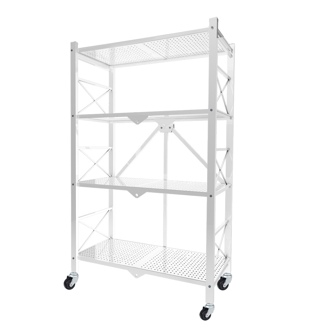 Soga 4 Tier Steel White Foldable Display Stand Multi-Functional Shelves Portable Storage Organizer With Wheels, Garden, Tools &Amp; Hardware, Garage Storage &Amp; Organisation, Utility Shelves, , ,  - Nz Depot 1