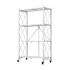 SOGA 4 Tier Steel White Foldable Kitchen Cart Multi-Functional Shelves Portable Storage Organizer with Wheels, Garden, Tools & Hardware, Garage Storage & Organisation, Utility Shelves, , ,  - NZ DEPOT 1