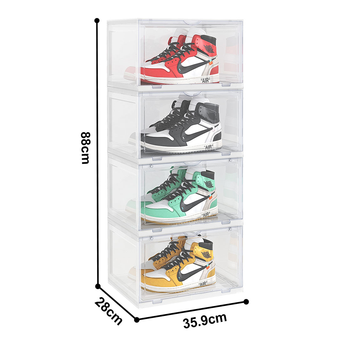 Soga 4 Tier Transparent Portable Shoe Organiser Sneaker Footwear Folding Plastic Bin Stackable Storage Box With Magnetic Door, Furniture, Storage &Amp; Shelving, Shoe Storage, , ,  - Nz Depot 4