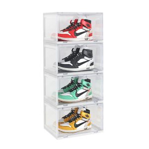 SOGA 4 Tier Transparent Portable Shoe Organiser Sneaker Footwear Folding Plastic Bin Stackable Storage Box with Magnetic Door, Furniture, Storage & Shelving, Shoe Storage, , ,  - NZ DEPOT 1