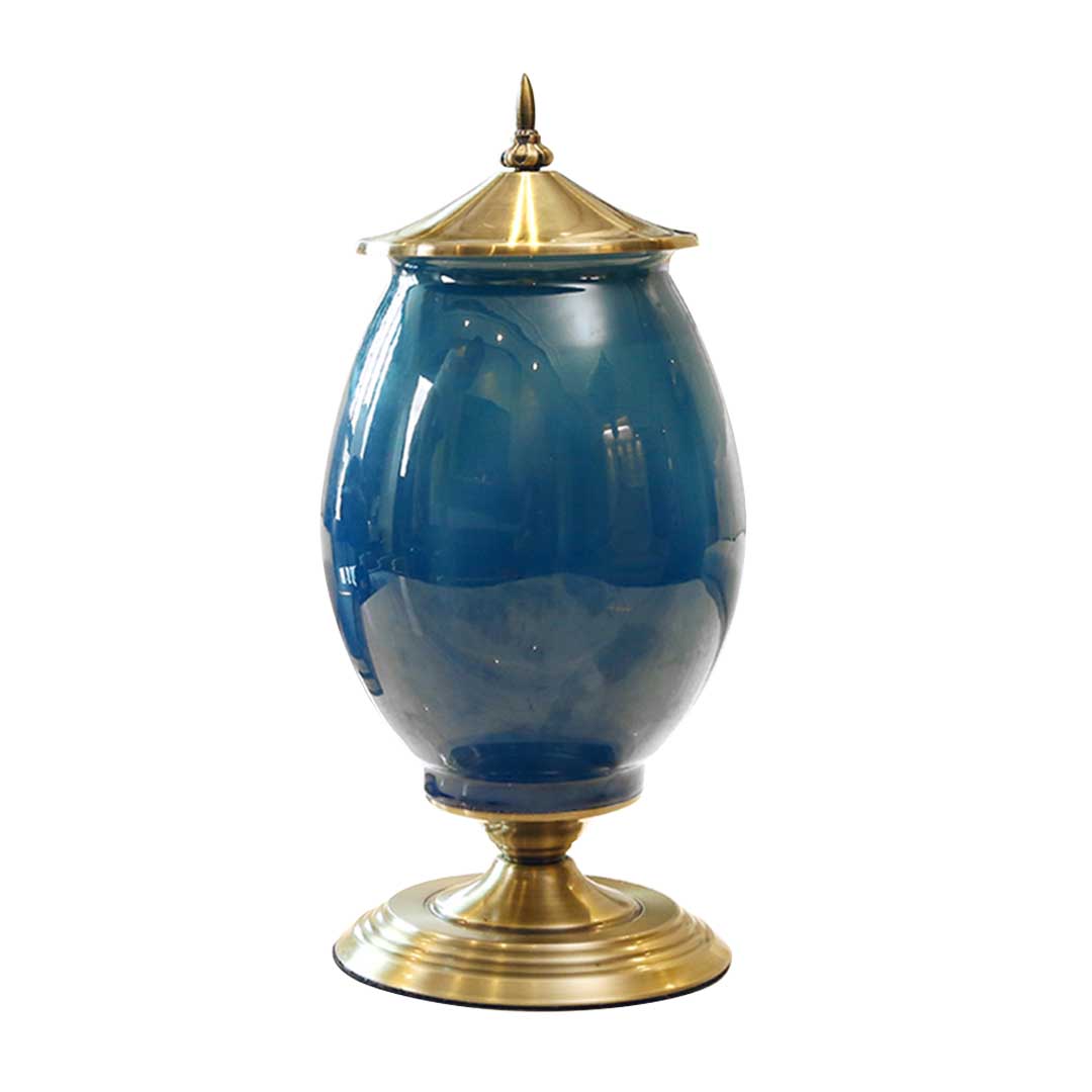 Soga 40.5Cm Ceramic Oval Flower Vase With Gold Metal Base Dark Blue, Home &Amp; Living, Home Decor, Vases, , ,  - Nz Depot 1