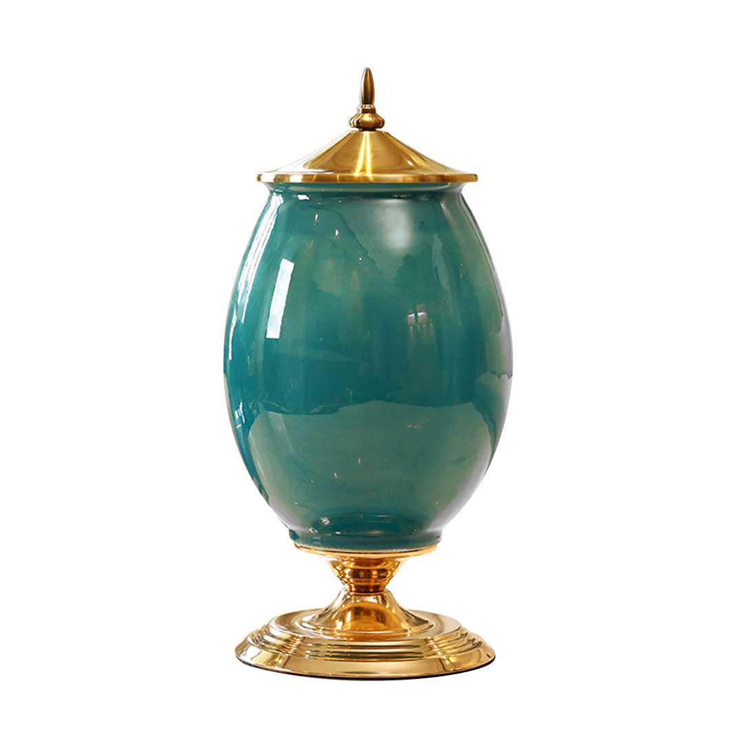 Soga 40.5Cm Ceramic Oval Flower Vase With Gold Metal Base Green, Home &Amp; Living, Home Decor, Vases, , ,  - Nz Depot 1