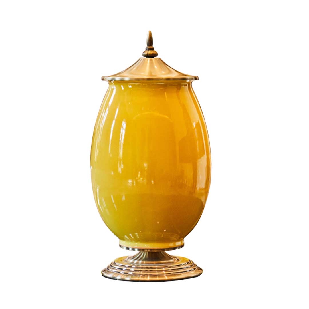 Soga 40.5Cm Ceramic Oval Flower Vase With Gold Metal Base Yellow, Home &Amp; Living, Home Decor, Vases, , ,  - Nz Depot 1