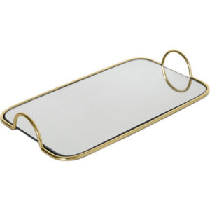 SOGA 40.5cm Gold Flat-Lay Mirror Glass Metal Tray Vanity Makeup Perfume Jewelry Organiser with Handles, Home & Living, Home Decor, Jewellery Holders & Organisers, , ,  - NZ DEPOT 1