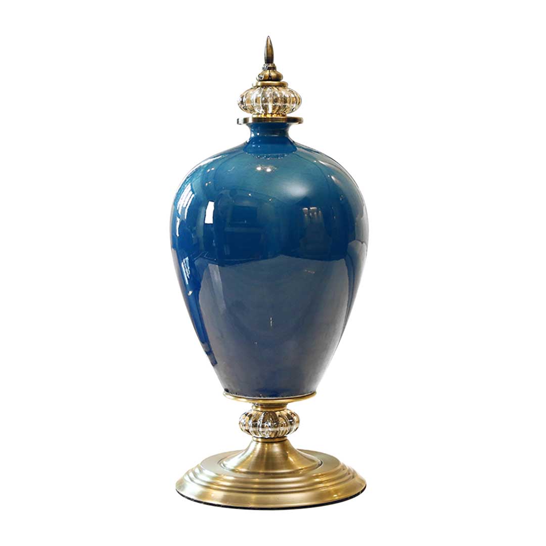 Soga 42.50Cm Ceramic Oval Flower Vase With Gold Metal Base Dark Blue, Home &Amp; Living, Home Decor, Vases, , ,  - Nz Depot 1