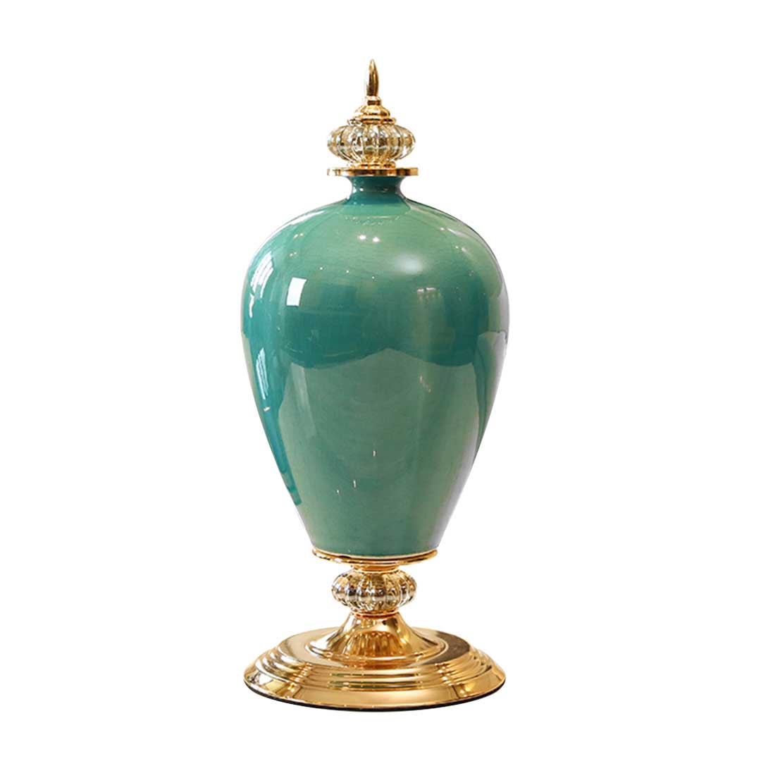 Soga 42.50Cm Ceramic Oval Flower Vase With Gold Metal Base Green, Home &Amp; Living, Home Decor, Vases, , ,  - Nz Depot 1