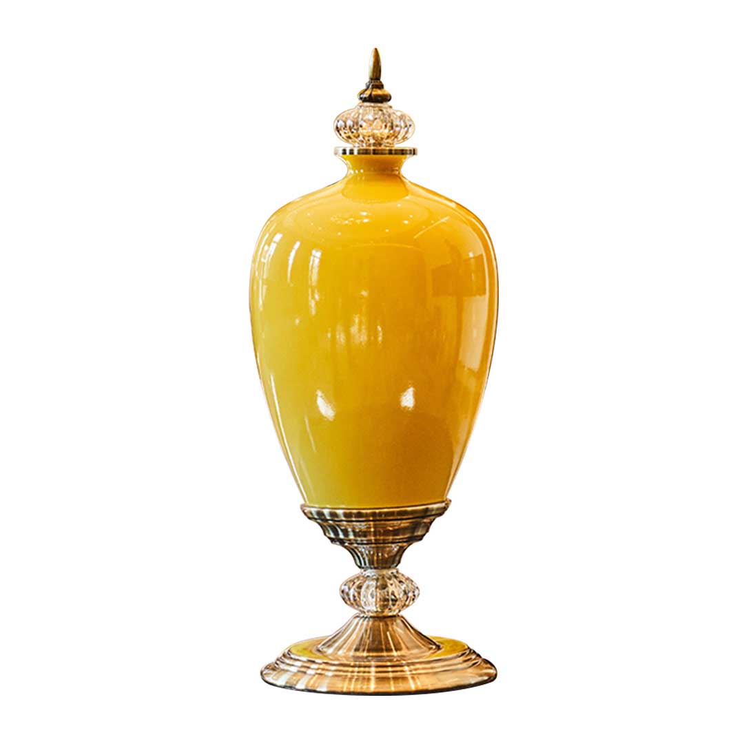 Soga 42.50Cm Ceramic Oval Flower Vase With Gold Metal Base Yellow, Home &Amp; Living, Home Decor, Vases, , ,  - Nz Depot 1