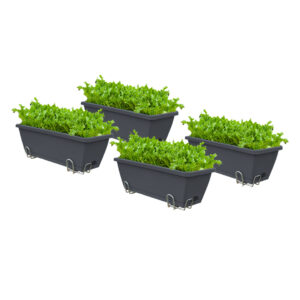 SOGA 49.5cm Black Rectangular Planter Vegetable Herb Flower Outdoor Plastic Box with Holder Balcony Garden Decor Set of 4, Garden, Tools & Hardware, Gardening & Lawn Care, Pots, Planters & Container Accessories, , ,  - NZ DEPOT 1