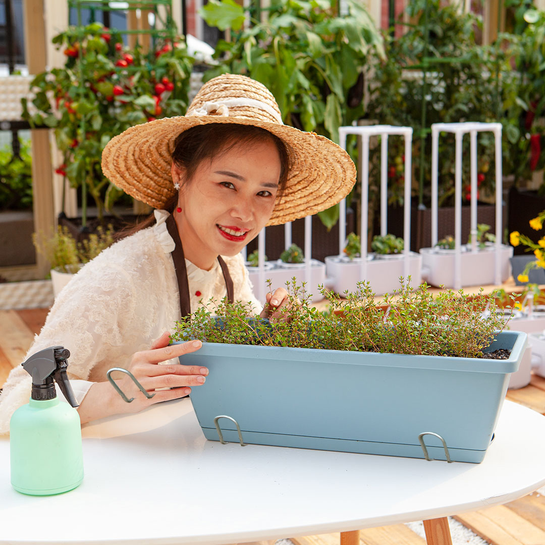 SOGA 49.5cm Blue Rectangular Planter Vegetable Herb Flower Outdoor Plastic Box with Holder Balcony Garden Decor Set of 2, Garden, Tools & Hardware, Gardening & Lawn Care, Pots, Planters & Container Accessories, , ,  - NZ DEPOT 3