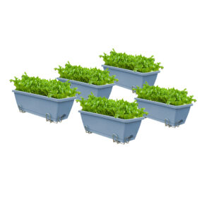 SOGA 49.5cm Blue Rectangular Planter Vegetable Herb Flower Outdoor Plastic Box with Holder Balcony Garden Decor Set of 5, Garden, Tools & Hardware, Gardening & Lawn Care, Pots, Planters & Container Accessories, , ,  - NZ DEPOT 1