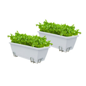 SOGA 49.5cm Gray Rectangular Planter Vegetable Herb Flower Outdoor Plastic Box with Holder Balcony Garden Decor Set of 2, Garden, Tools & Hardware, Gardening & Lawn Care, Pots, Planters & Container Accessories, , ,  - NZ DEPOT 1