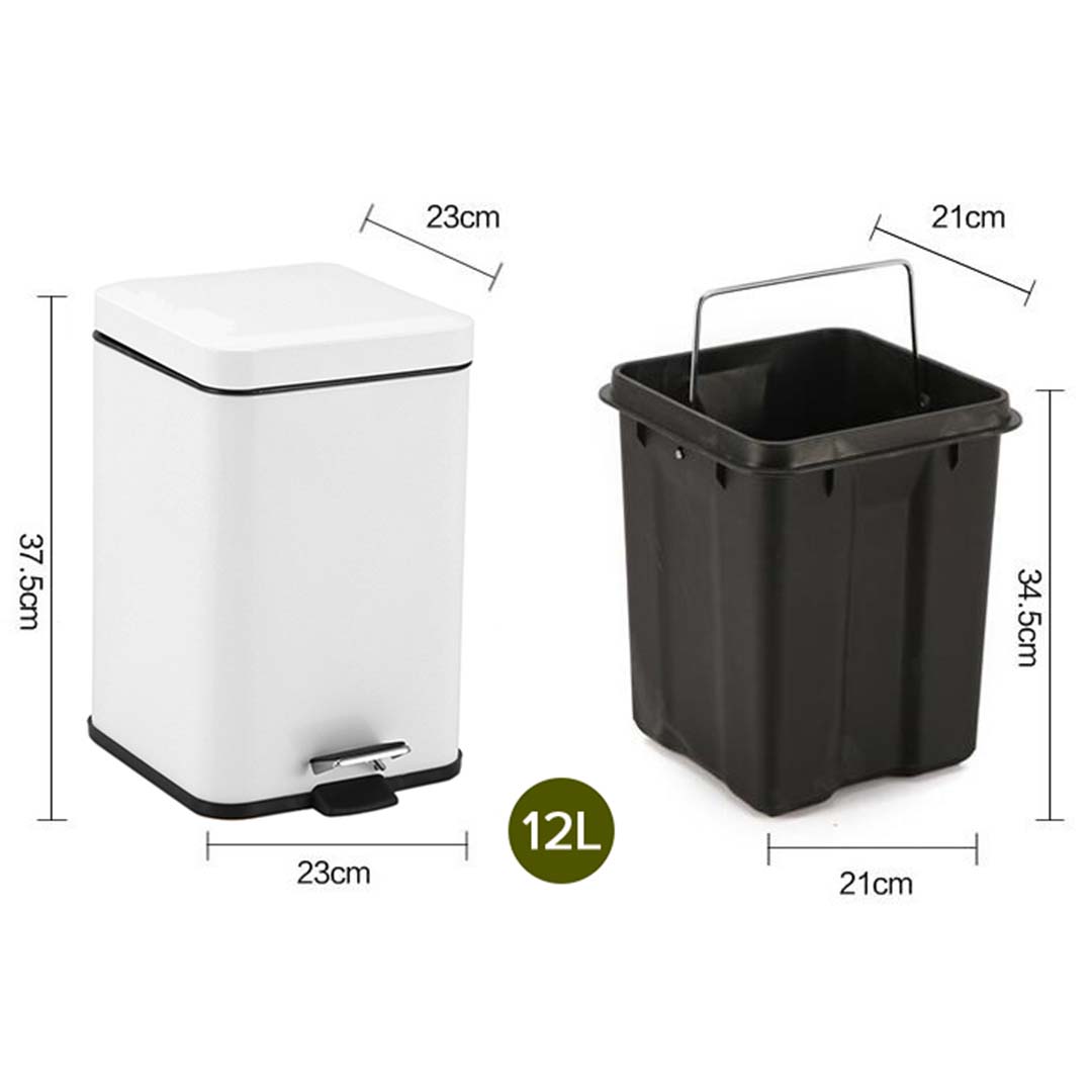 Soga 4X 12L Foot Pedal Stainless Steel Rubbish Recycling Garbage Waste Trash Bin Square White, Home &Amp; Living, Kitchen &Amp; Dining, Kitchen Storage, Kitchen Bins, ,  - Nz Depot 2