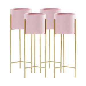 SOGA 4X 2 Layer 60cm Gold Metal Plant Stand with Pink Flower Pot Holder Corner Shelving Rack Indoor Display NZ DEPOT