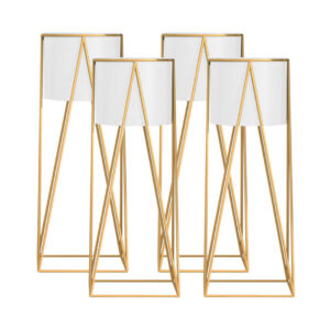 SOGA 4X 50cm Gold Metal Plant Stand with White Flower Pot Holder Corner Shelving Rack Indoor Display NZ DEPOT