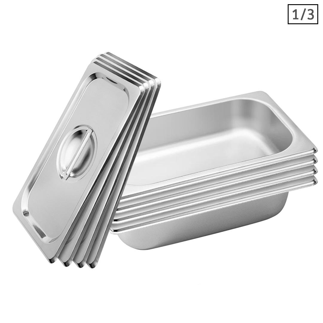 Soga 4X Gastronorm Gn Pan Full Size 1/3 Gn Pan 6.5 Cm Deep Stainless Steel Tray With Lid, Home &Amp; Living, Kitchen &Amp; Dining, Bakeware, Baking Trays, ,  - Nz Depot 1