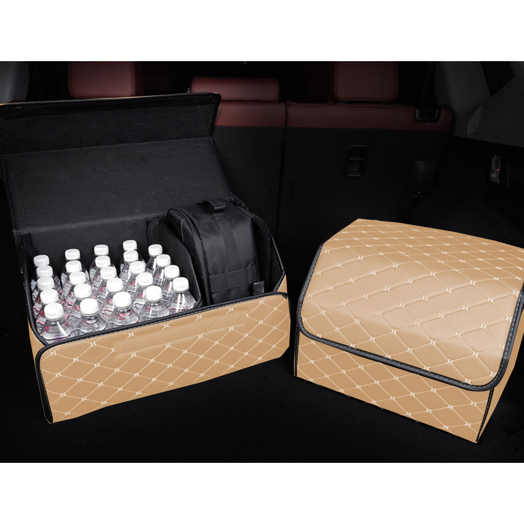 Soga 4X Leather Car Boot Collapsible Foldable Trunk Cargo Organizer Portable Storage Box Beige/Gold Stitch Medium, Garden, Tools &Amp; Hardware, Automotive Parts &Amp; Accessories, Accessories &Amp; Car Care, Interior Accessories, ,  - Nz Depot 4