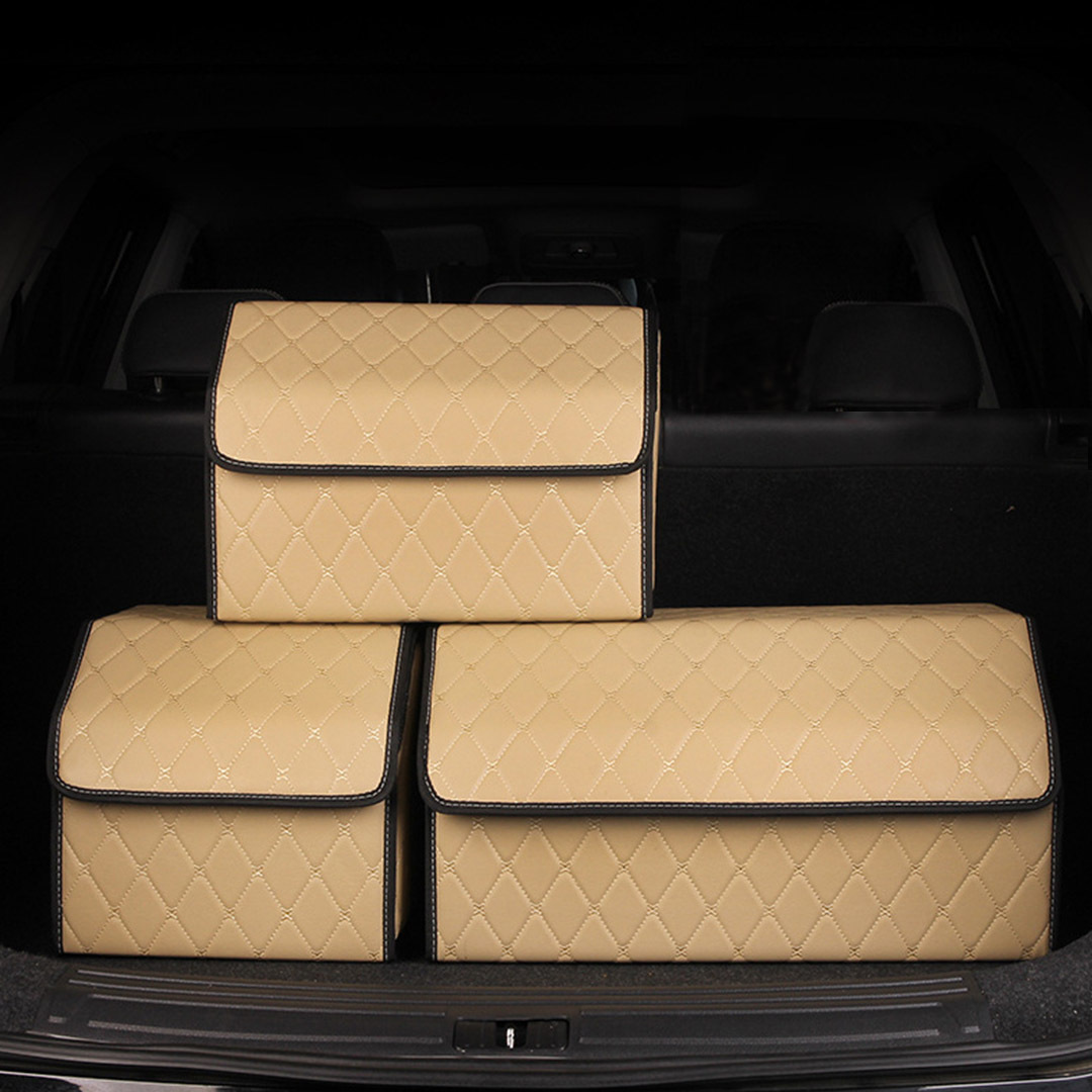 Soga 4X Leather Car Boot Collapsible Foldable Trunk Cargo Organizer Portable Storage Box Beige/Gold Stitch Small, Garden, Tools &Amp; Hardware, Automotive Parts &Amp; Accessories, Accessories &Amp; Car Care, Interior Accessories, ,  - Nz Depot 5