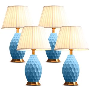 SOGA 4X Textured Ceramic Oval Table Lamp with Gold Metal Base Blue, Home & Living, Lighting, Indoor Lights, Lamps, Table Lamps,  - NZ DEPOT 1