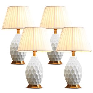 SOGA 4X Textured Ceramic Oval Table Lamp with Gold Metal Base White, Home & Living, Lighting, Indoor Lights, Lamps, Table Lamps,  - NZ DEPOT 1