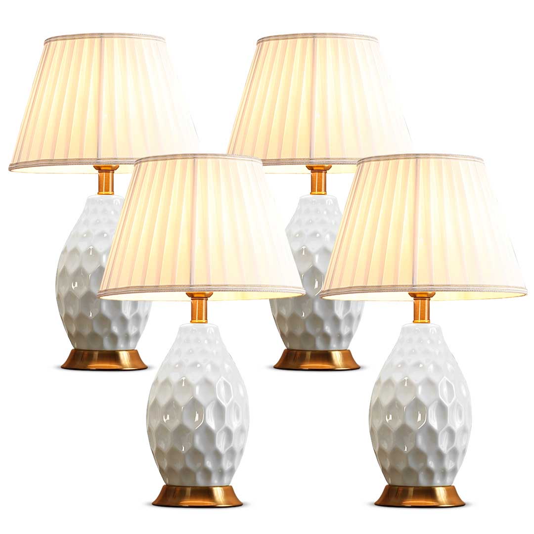 Soga 4X Textured Ceramic Oval Table Lamp With Gold Metal Base White, Home &Amp; Living, Lighting, Indoor Lights, Lamps, Table Lamps,  - Nz Depot 1