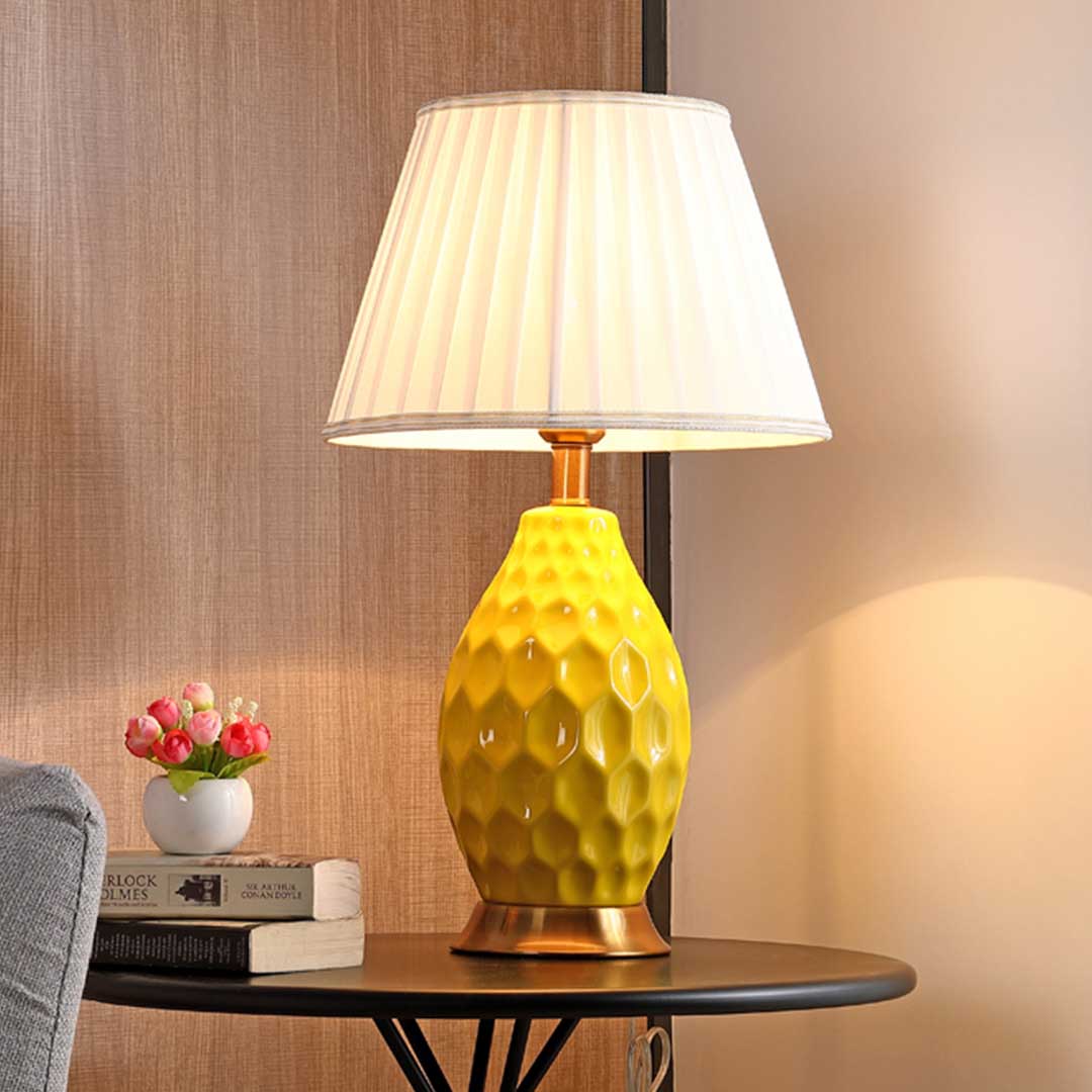 Soga 4X Textured Ceramic Oval Table Lamp With Gold Metal Base Yellow, Home &Amp; Living, Lighting, Indoor Lights, Lamps, Table Lamps,  - Nz Depot 5