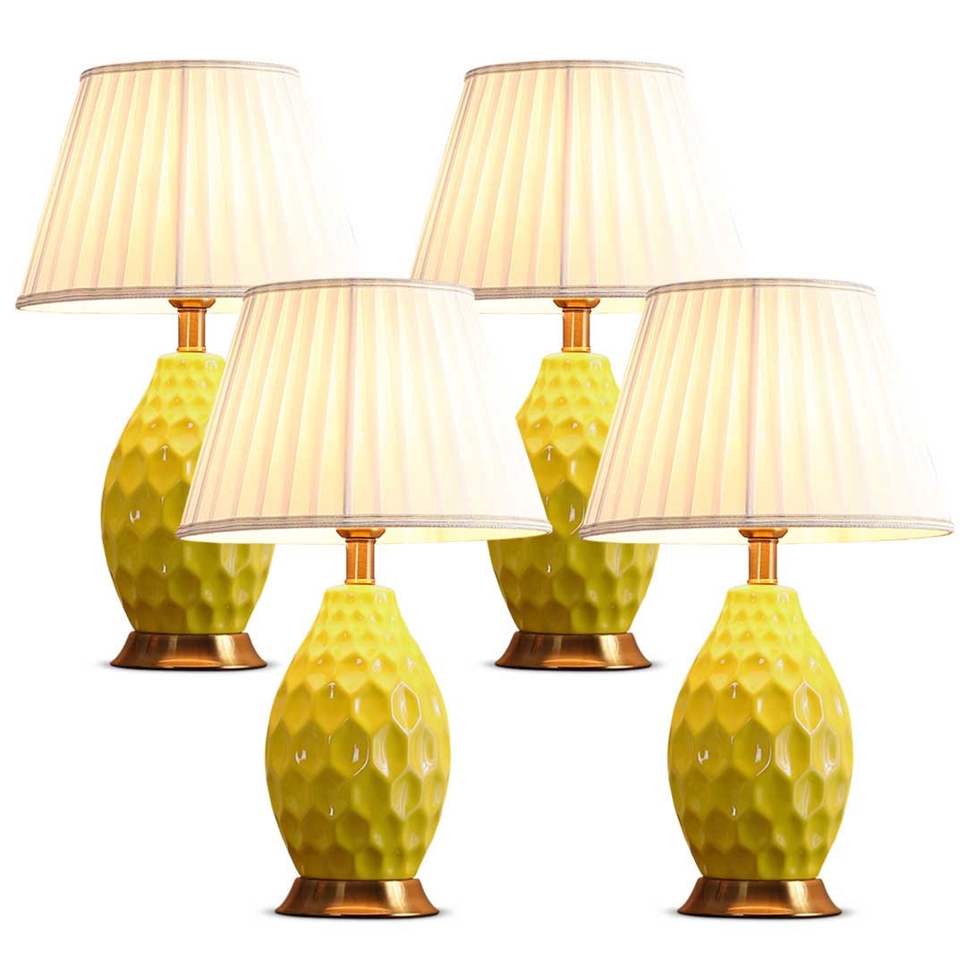 Soga 4X Textured Ceramic Oval Table Lamp With Gold Metal Base Yellow, Home &Amp; Living, Lighting, Indoor Lights, Lamps, Table Lamps,  - Nz Depot 1