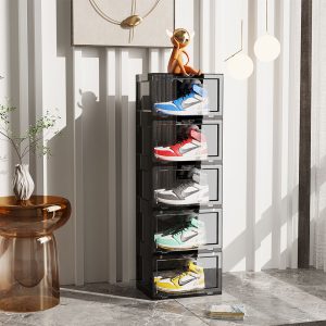 SOGA 5 Tier Black Portable Shoe Organiser Sneaker Footwear Folding Plastic Bin Stackable Storage Box with Magnetic Door, Furniture, Storage & Shelving, Shoe Storage, , ,  - NZ DEPOT 2