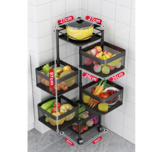 SOGA 5 Tier Steel Square Rotating Kitchen Cart Multi-Functional Shelves Portable Storage Organizer with Wheels, Garden, Tools & Hardware, Garage Storage & Organisation, Utility Shelves, , ,  - NZ DEPOT 2