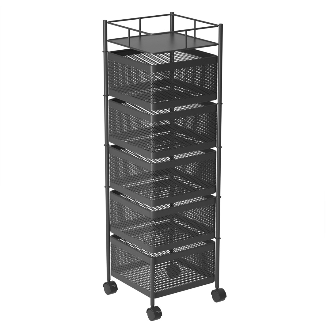 Soga 5 Tier Steel Square Rotating Kitchen Cart Multi-Functional Shelves Portable Storage Organizer With Wheels, Garden, Tools &Amp; Hardware, Garage Storage &Amp; Organisation, Utility Shelves, , ,  - Nz Depot 1