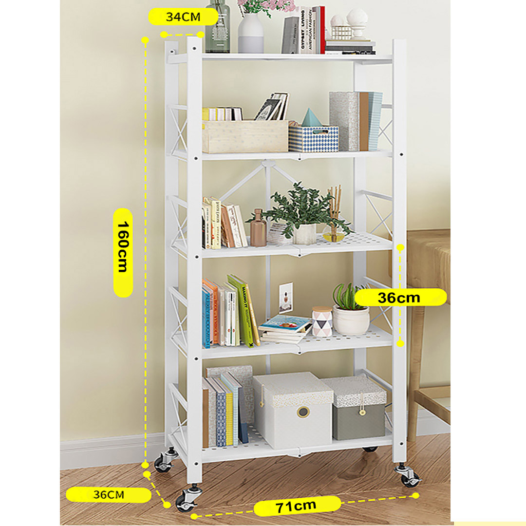 Soga 5 Tier Steel White Foldable Display Stand Multi-Functional Shelves Portable Storage Organizer With Wheels, Garden, Tools &Amp; Hardware, Garage Storage &Amp; Organisation, Utility Shelves, , ,  - Nz Depot 2