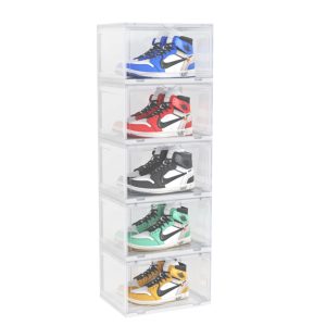 SOGA 5 Tier Transparent Portable Shoe Organiser Sneaker Footwear Folding Plastic Bin Stackable Storage Box with Magnetic Door, Furniture, Storage & Shelving, Shoe Storage, , ,  - NZ DEPOT 1