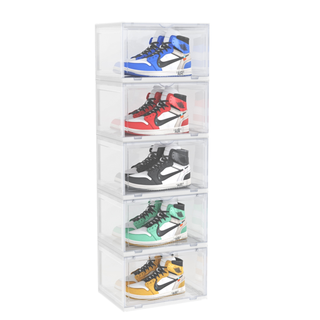 Soga 5 Tier Transparent Portable Shoe Organiser Sneaker Footwear Folding Plastic Bin Stackable Storage Box With Magnetic Door, Furniture, Storage &Amp; Shelving, Shoe Storage, , ,  - Nz Depot 1