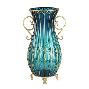 Soga 51Cm Blue Glass Oval Floor Vase With Metal Flower Stand Nz Depot - Nz Depot