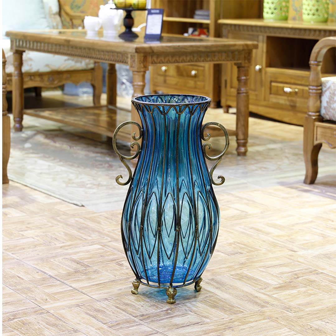 Soga 51Cm Blue Glass Oval Floor Vase With Metal Flower Stand, Home &Amp; Living, Home Decor, Vases, , ,  - Nz Depot 8