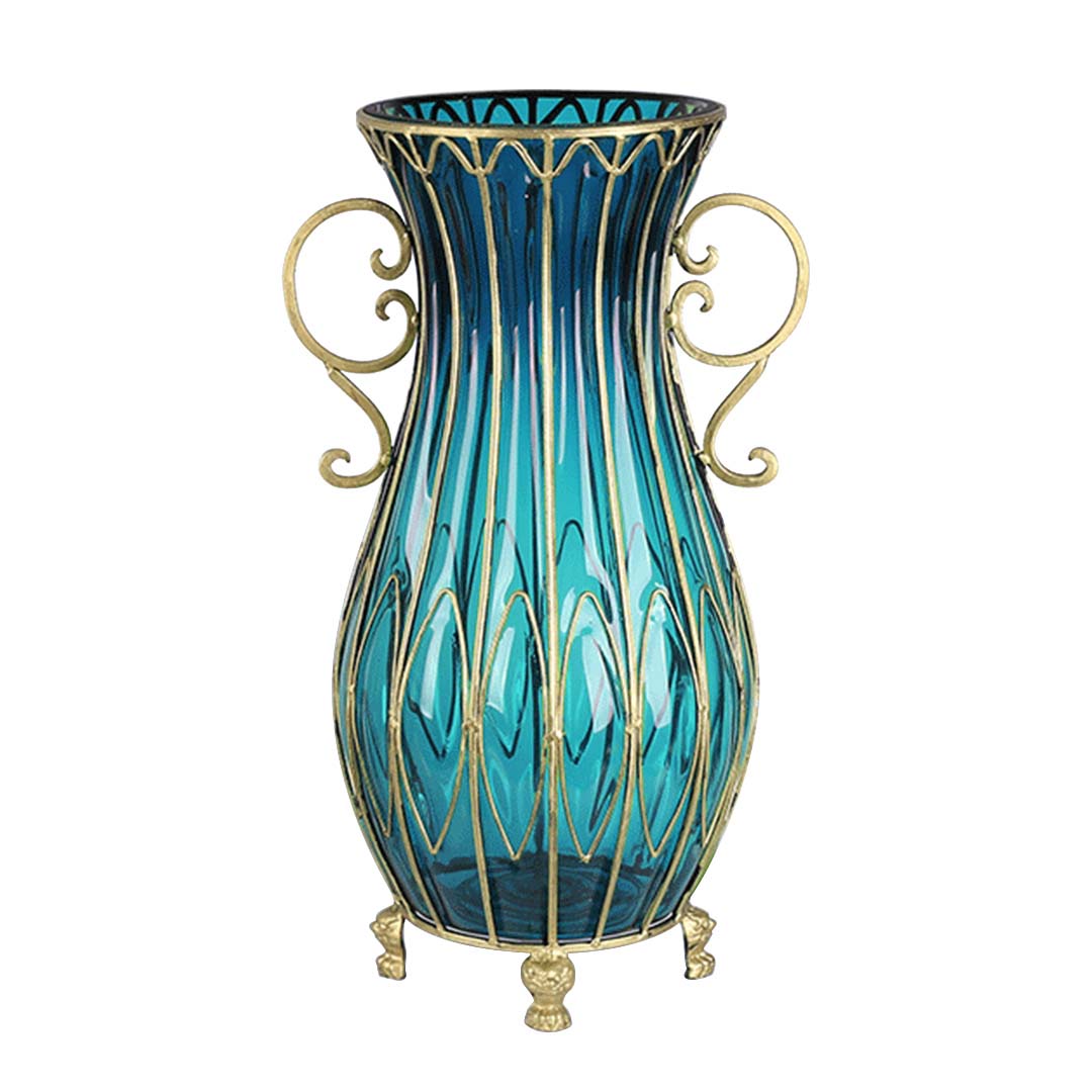 Soga 51Cm Blue Glass Oval Floor Vase With Metal Flower Stand, Home &Amp; Living, Home Decor, Vases, , ,  - Nz Depot 1