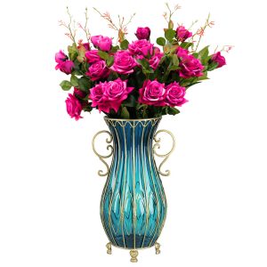 SOGA 51cm Blue Glass Tall Floor Vase with 12pcs Artificial Fake Flower Set, Home & Living, Home Decor, Vases, , ,  - NZ DEPOT 1