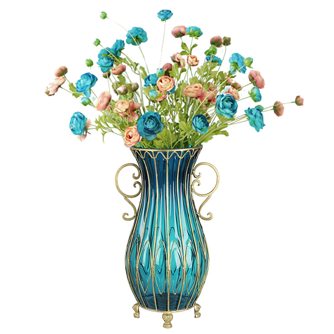 Soga 51Cm Blue Glass Tall Floor Vase With 12Pcs Artificial Fake Flower Set, Home &Amp; Living, Home Decor, Vases, , ,  - Nz Depot 1