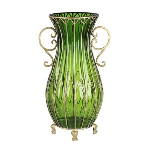 SOGA 51cm Green Glass Oval Floor Vase with Metal Flower Stand, Home & Living, Home Decor, Vases, , ,  - NZ DEPOT 1