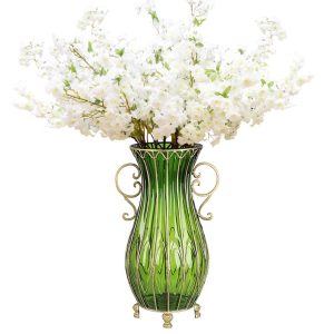 SOGA 51cm Green Glass Tall Floor Vase and 10pcs White Artificial Fake Flower Set, Home & Living, Home Decor, Vases, , ,  - NZ DEPOT 1