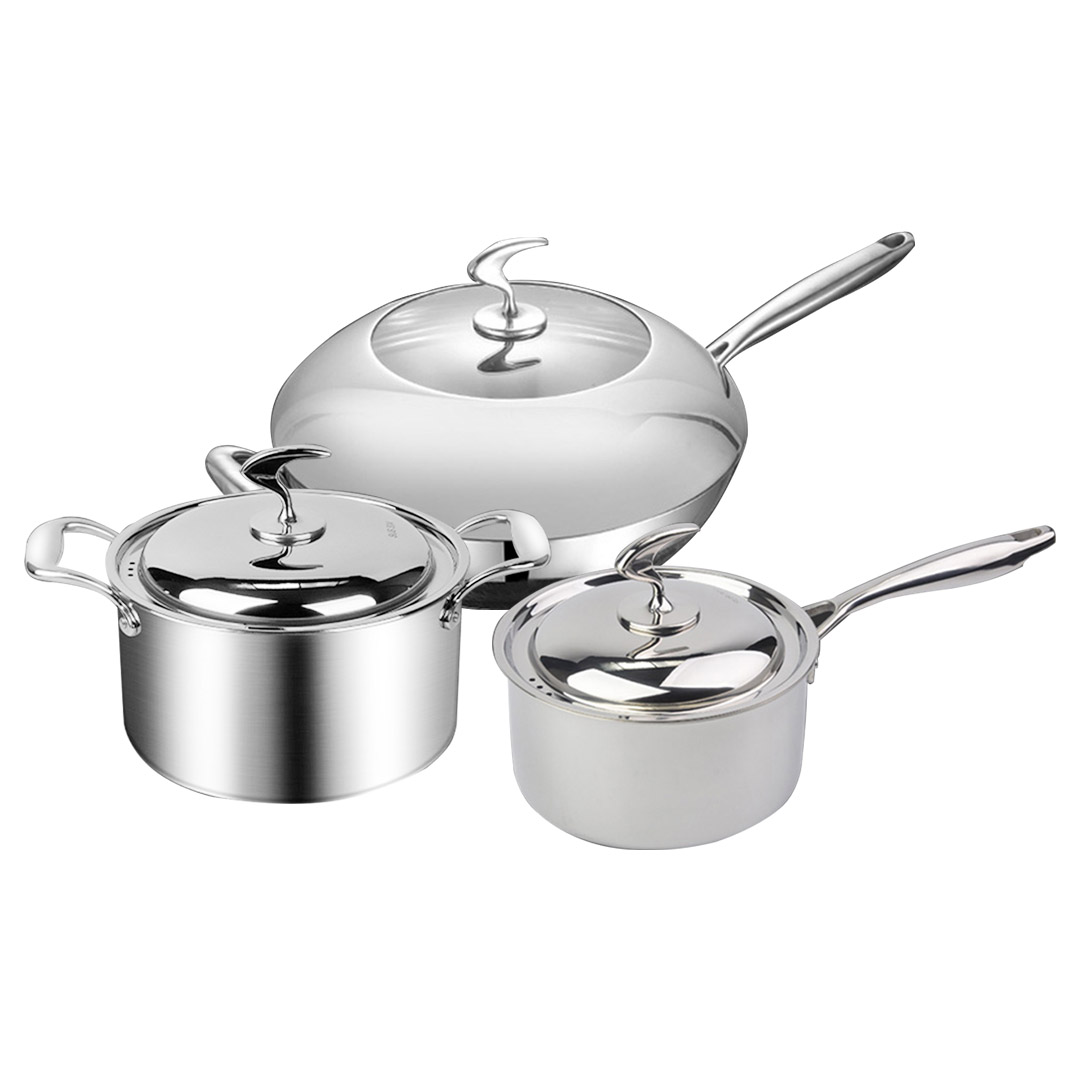 Soga 6 Piece Cookware Set 18/10 Stainless Steel 3-Ply Frying Pan, Milk, And Soup Pot With Lid, Home &Amp; Living, Kitchen &Amp; Dining, Cookware, Cookware Sets, ,  - Nz Depot 3